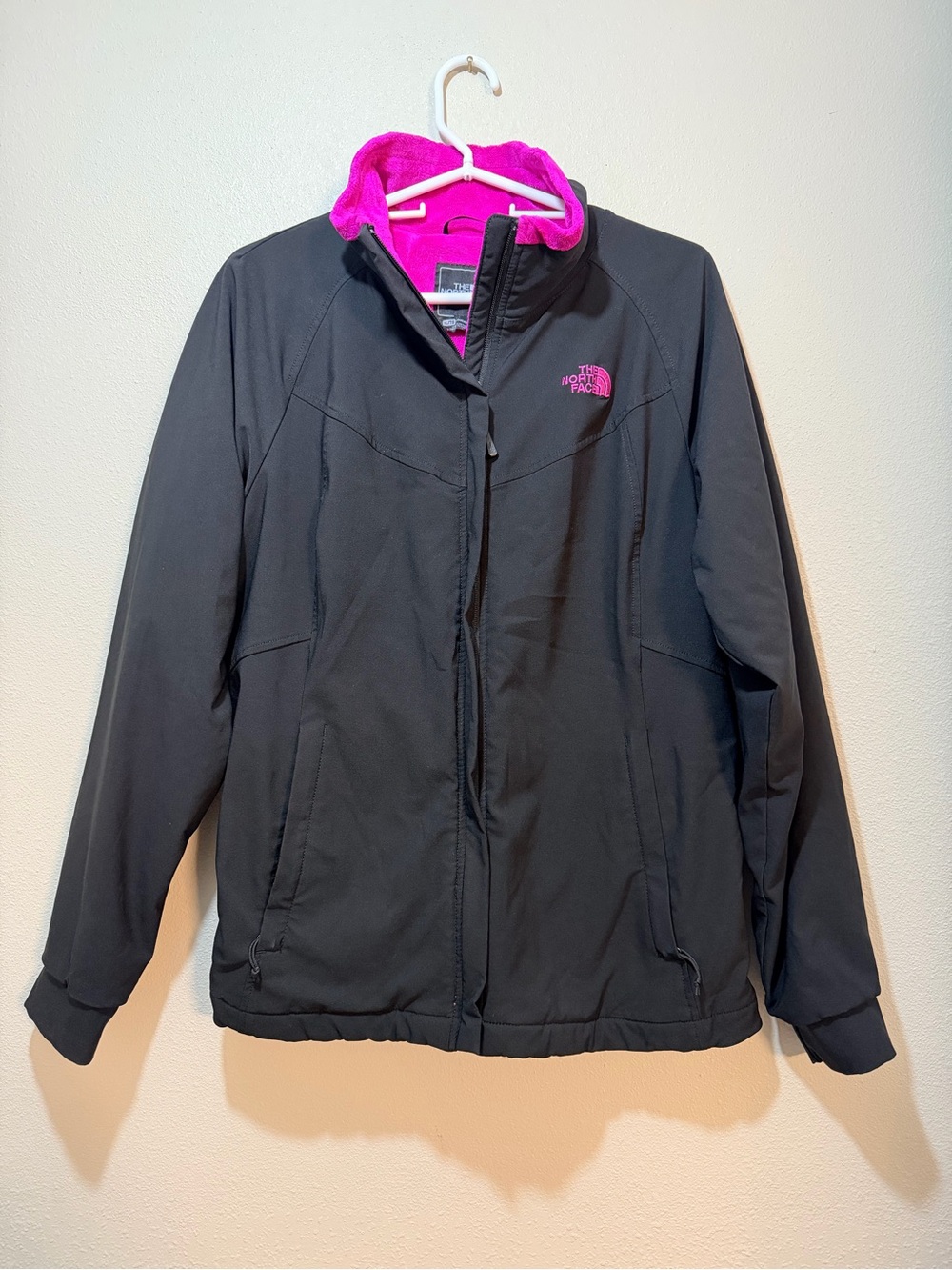 The North Face Black Utility Jacket with Hot Pink Fleece Collar